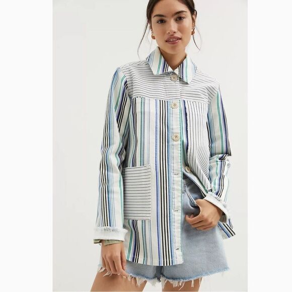 Maeve by Anthropologie Striped Denim Shirt Jacket - Picture 1 of 5